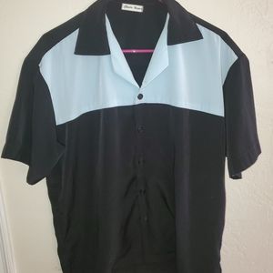 Black and light blue bowling shirt